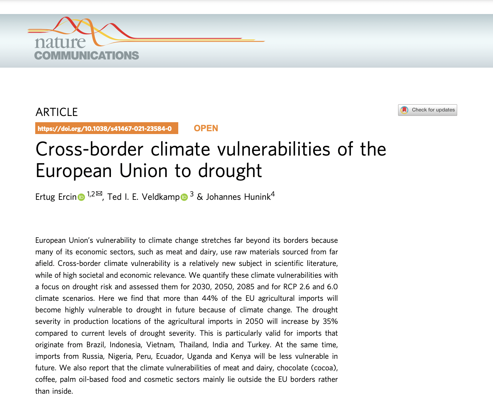 Cross-border climate vulnerabilities of the European Union to drought