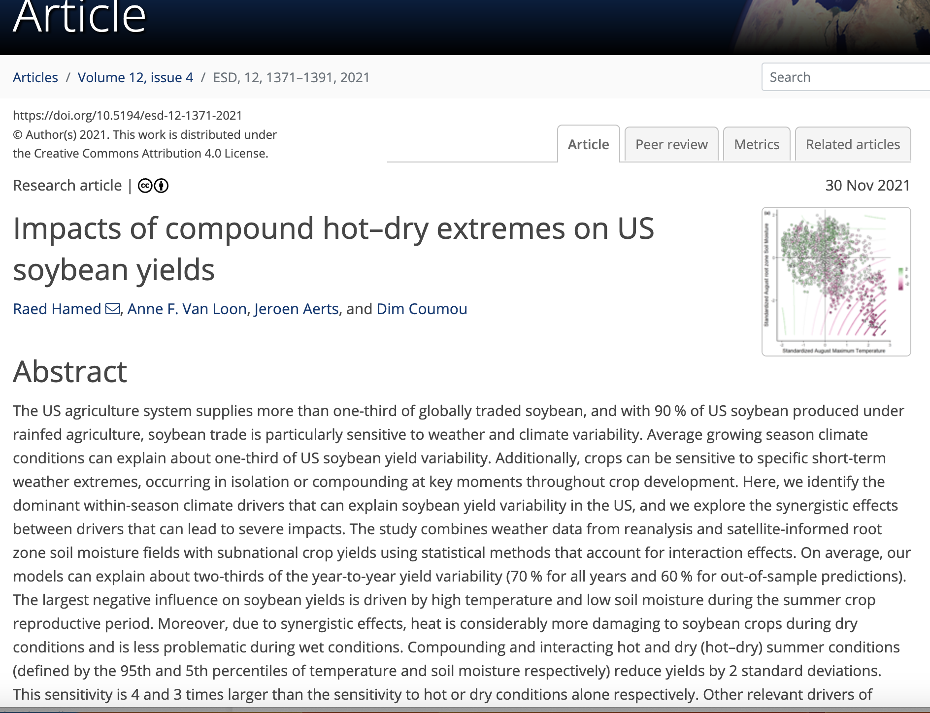 WP3 Agriculture and food production- Impacts of compound hot–dry extremes on US soybean yields