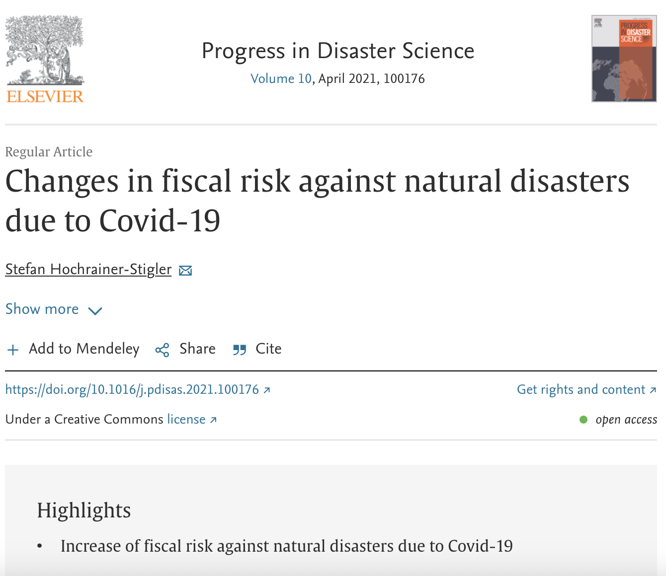 WP4 Financial impacts- Changes in fiscal risk against natural disasters due to Covid-19