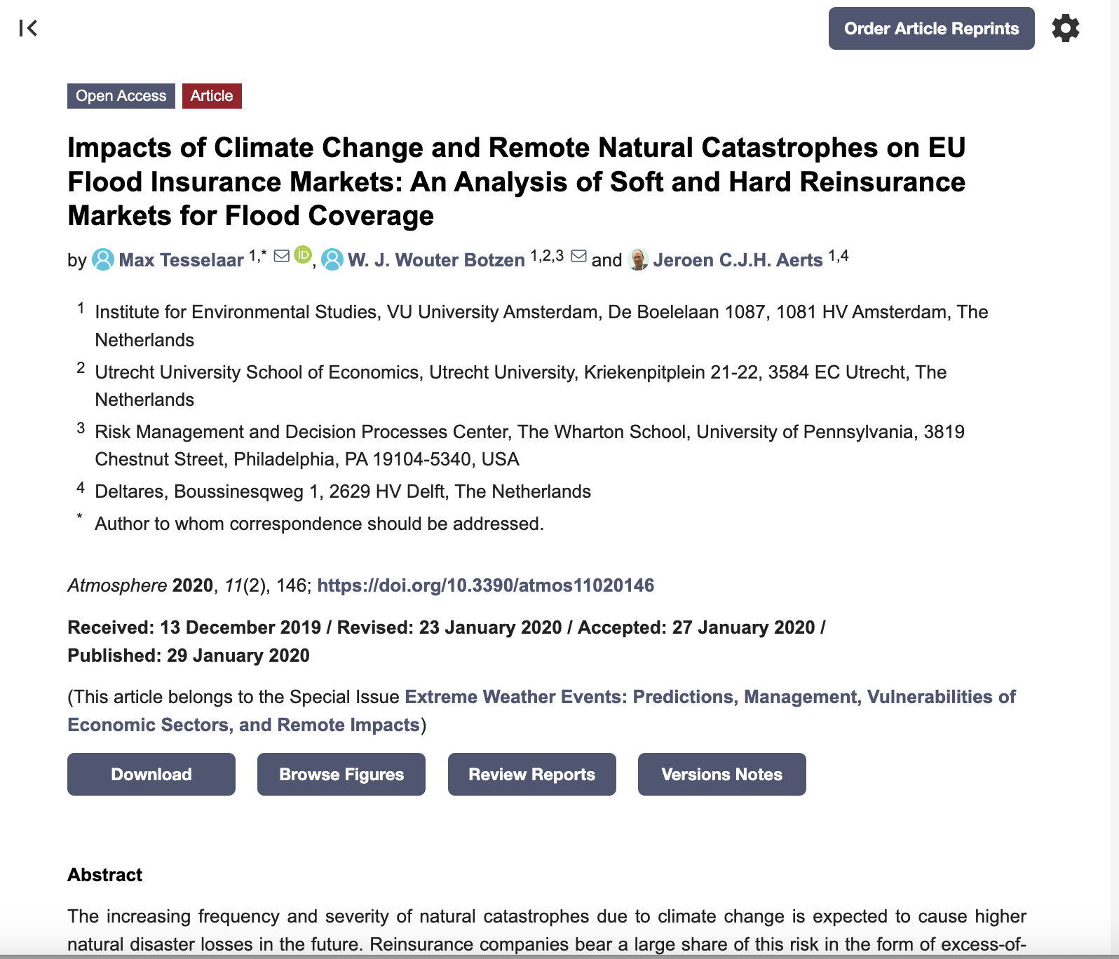 WP4 Financial impacts- Impacts of Climate Change and Remote Natural Catastrophes on EU Flood Insurance Markets: An Analysis of Soft and Hard Reinsurance Markets for Flood Coverage