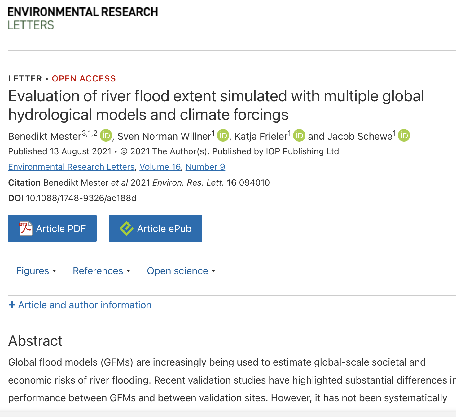 WP5 International cooperation, development and resilience- Evaluation of river flood extent simulated with multiple global hydrological models and climate forcings