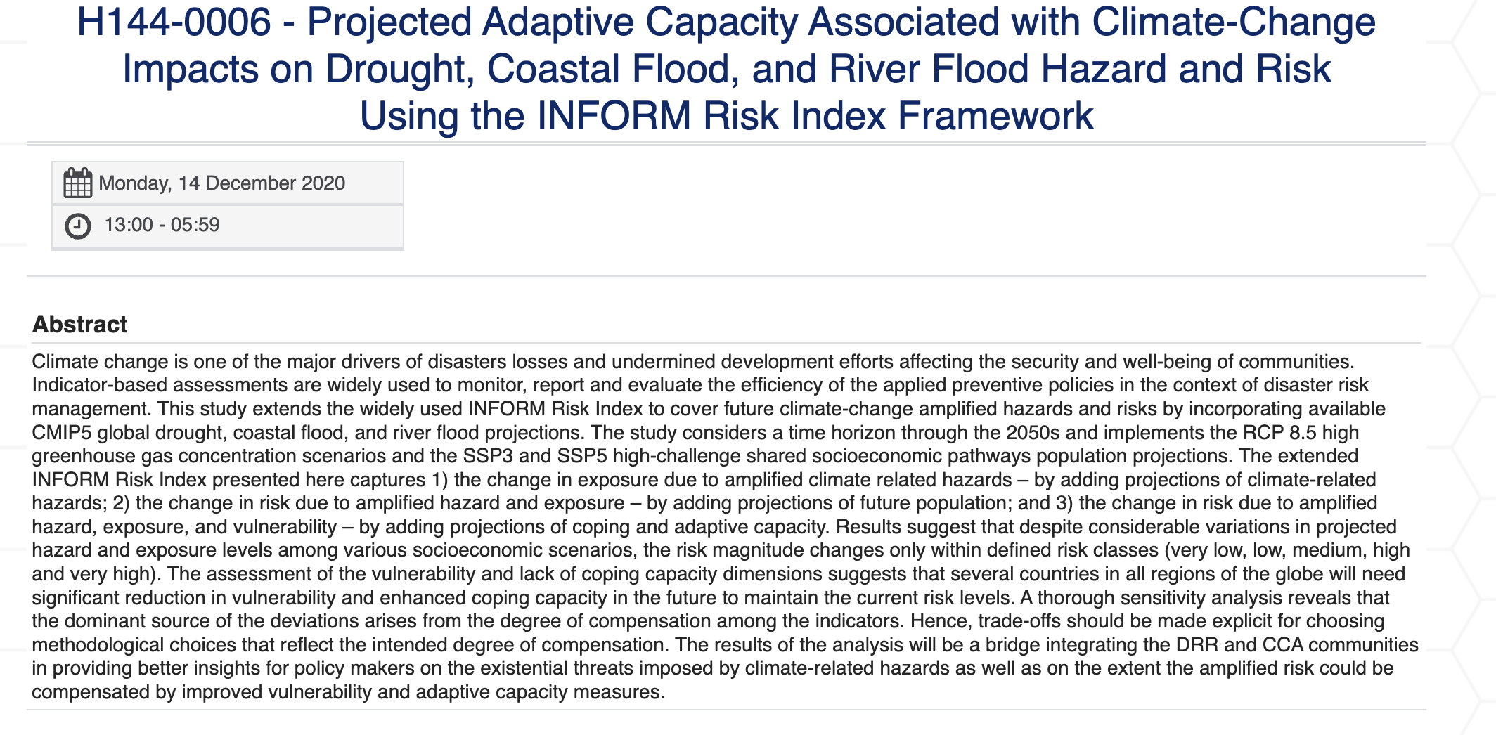 WP5 International cooperation, development and resilience- Projected Adaptive Capacity Associated with Climate-Change Impacts on Drought, Coastal Flood, and River Flood Hazard and Risk Using the INFORM Risk Index Framework