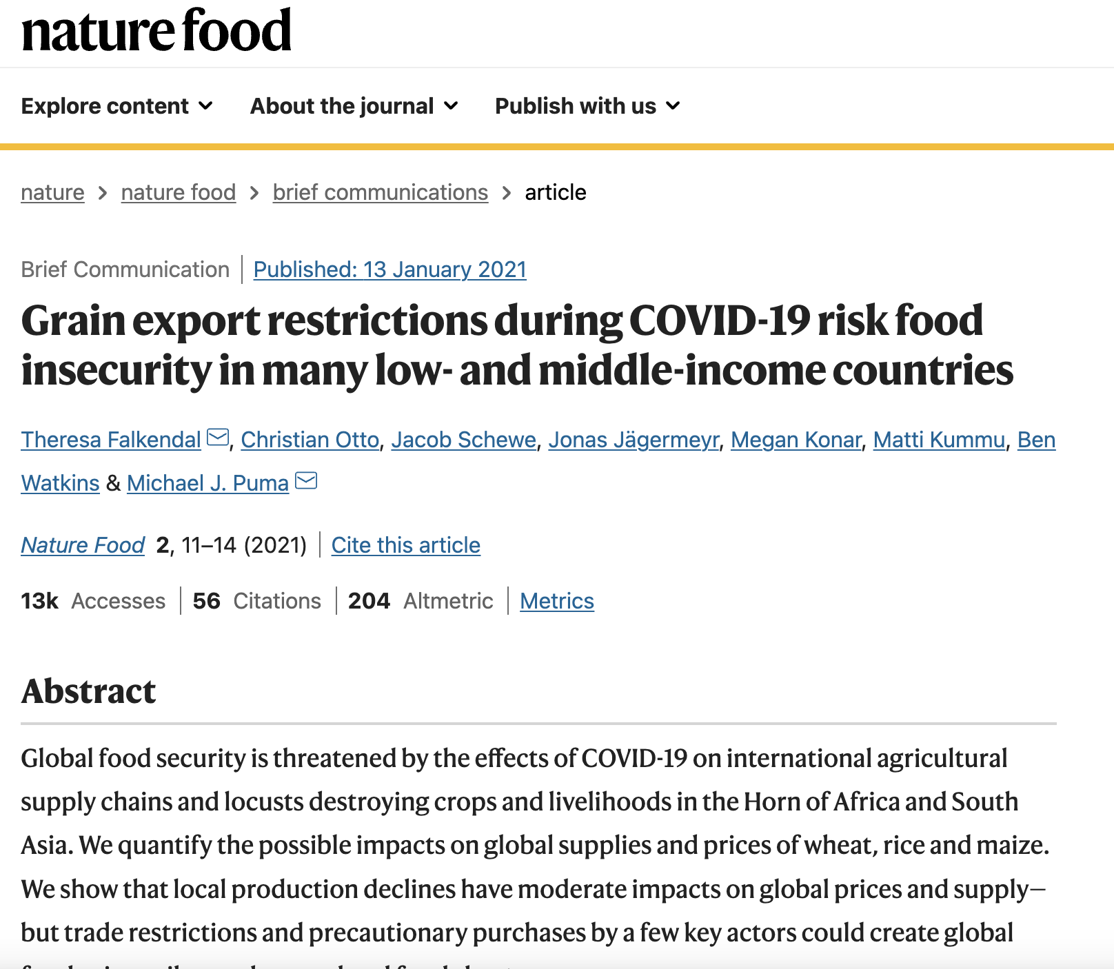 WP5 International cooperation, development and resilience- Grain export restrictions during COVID-19 risk food insecurity in many low- and middle-income countries