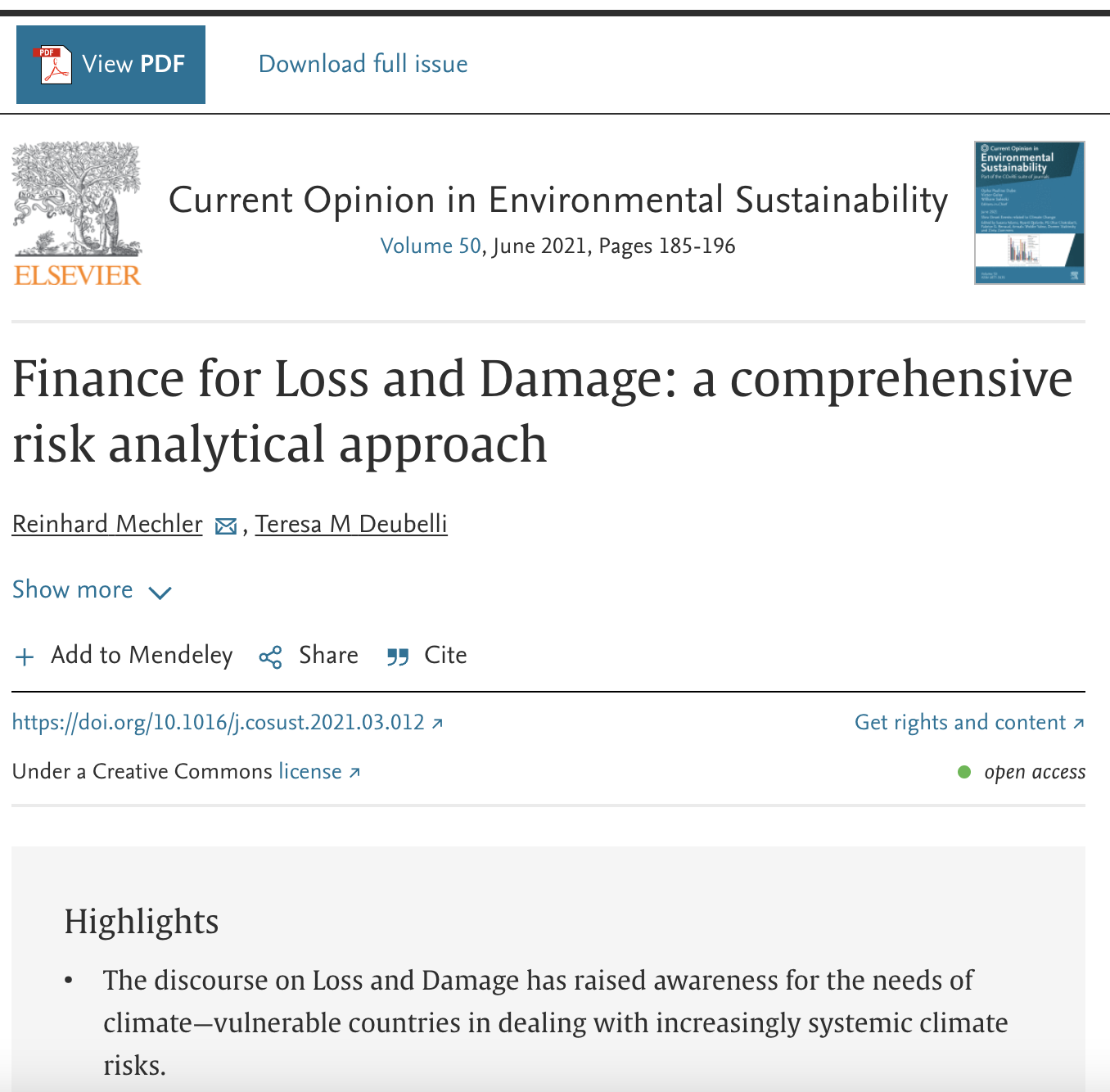 WP5 International cooperation, development and resilience- Finance for Loss and Damage: a comprehensive risk analytical approach Author links open overlay panel