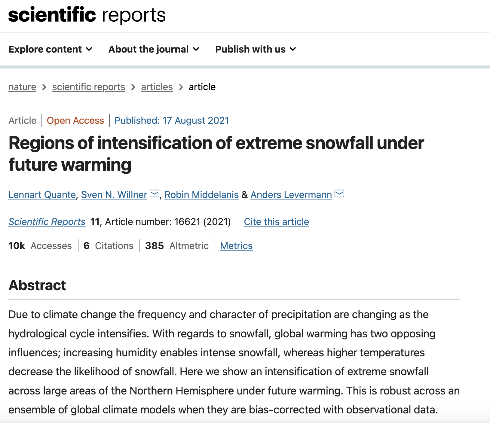 WP6 Glo bal manufacturing chains- Regions of intensification of extreme snowfall under future warming